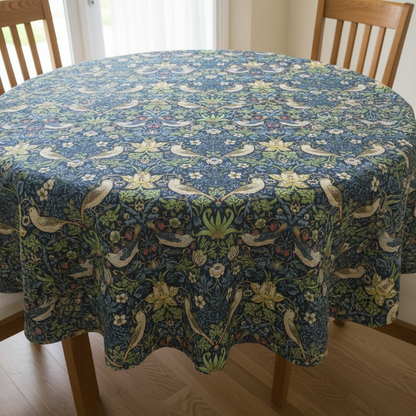 William Morris Strawberry Thief Navy Coated Tablecloth