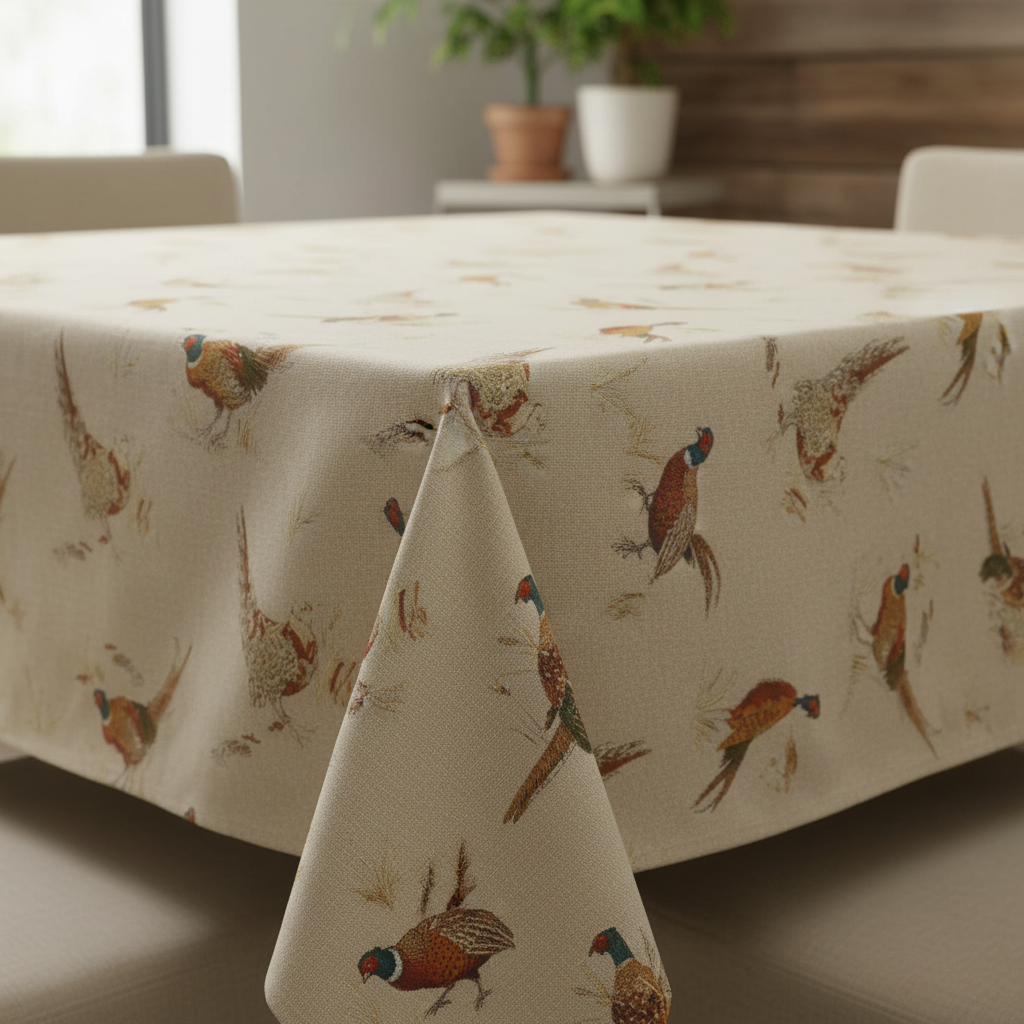 Rustic Pheasant Pattern Beige Tablecloth