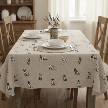 Shabby Dogs Natural Tablecloth