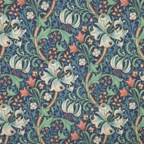 William Morris Golden Lily Coated Tablecloth Midnight Water Resistant Outdoor