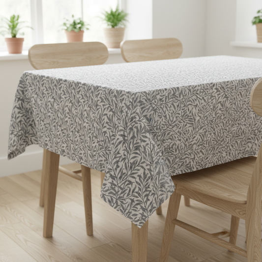 William Morris Willow Bough Silver Grey Tablecloth Round Oval Rectangle Available In Many Sizes