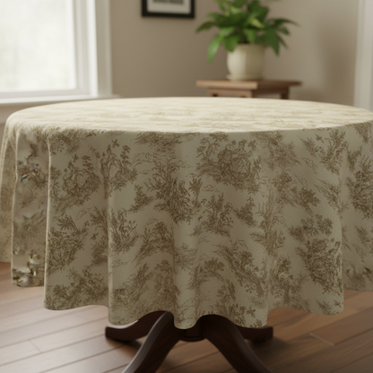 Toile de Jouy Vintage French Beige Tablecloth