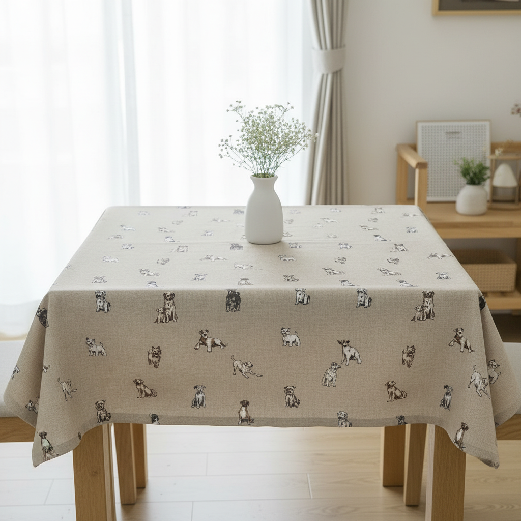 Shabby Dogs Natural Tablecloth