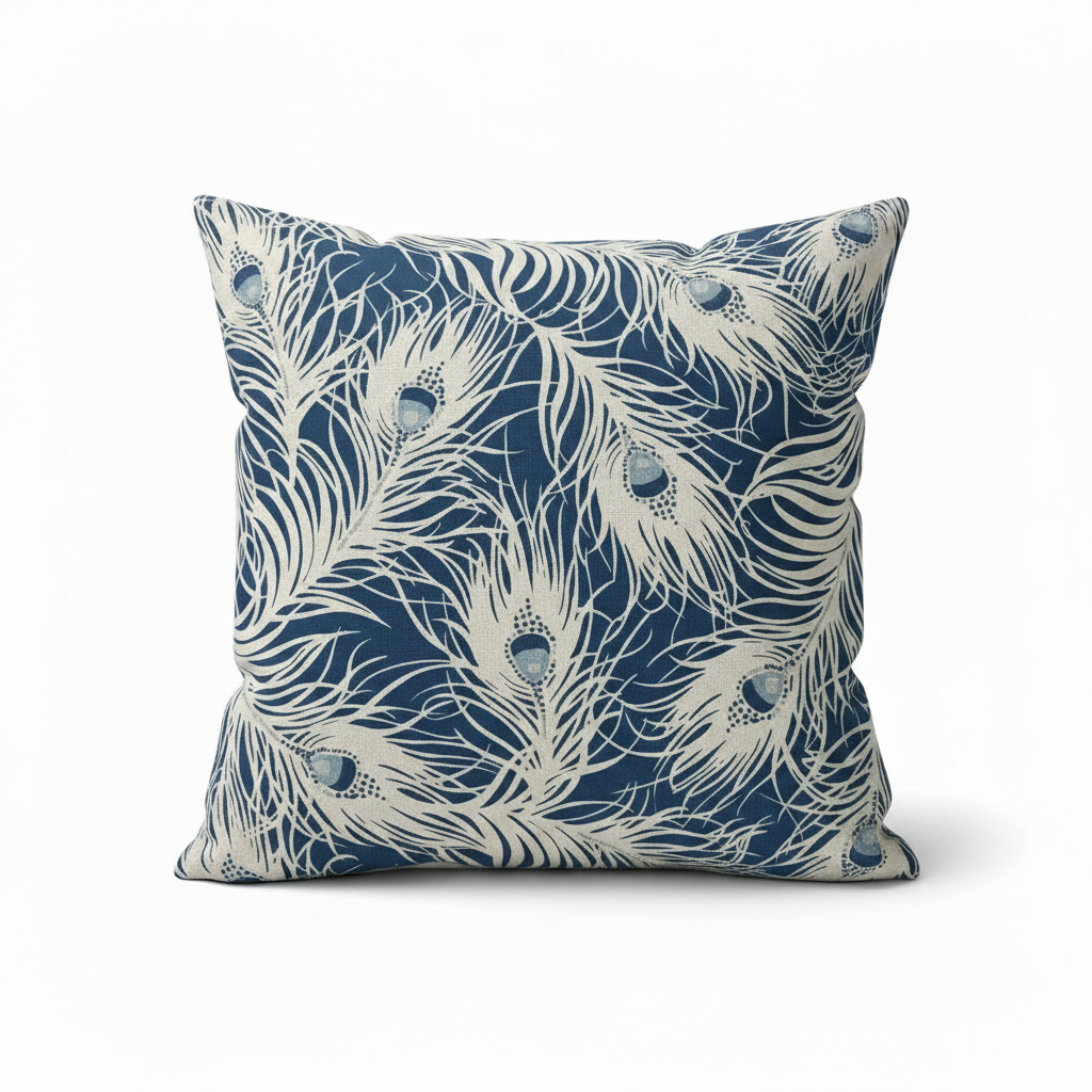 Harper Peacock Feather Navy Blue Cushion Covers