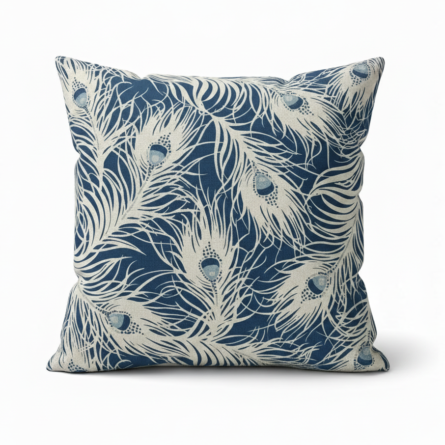 Harper Peacock Feather Navy Blue Cushion Covers
