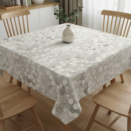 Lunaria Grey Scandi Leaves Tablecloth