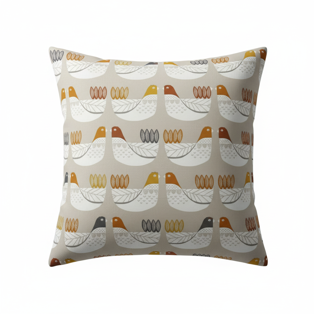 Tangerine Cluck Cluck Hens Cushion Cover
