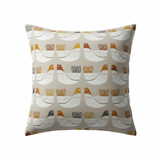 Tangerine Cluck Cluck Hens Cushion Cover