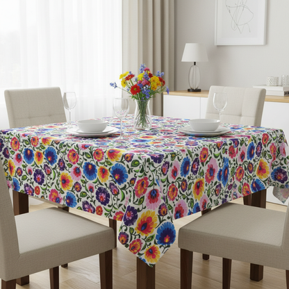 Folk Flowers Floral Cotton Tablecloth