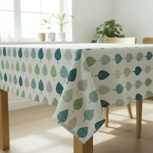 Symmetrical Leaf Leaves Teal Green Tablecloth