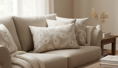 Harper Peacock Feather Natural Cushion Cover