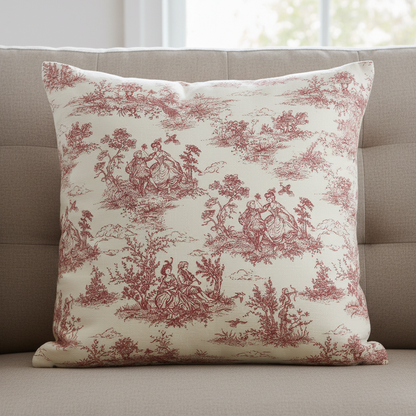 Red Vintage French Toile De Jouy Cushion Cover