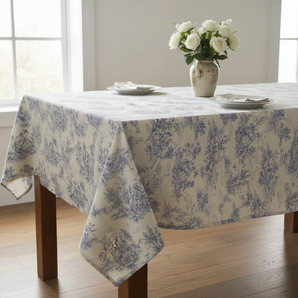 Toile de Jouy Vintage French Blue Tablecloth