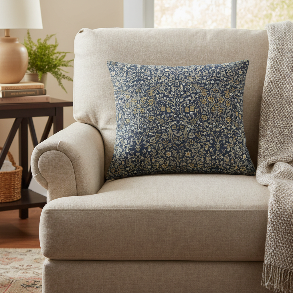 William Morris Blackthorne Floral River Blue Cushion Cover