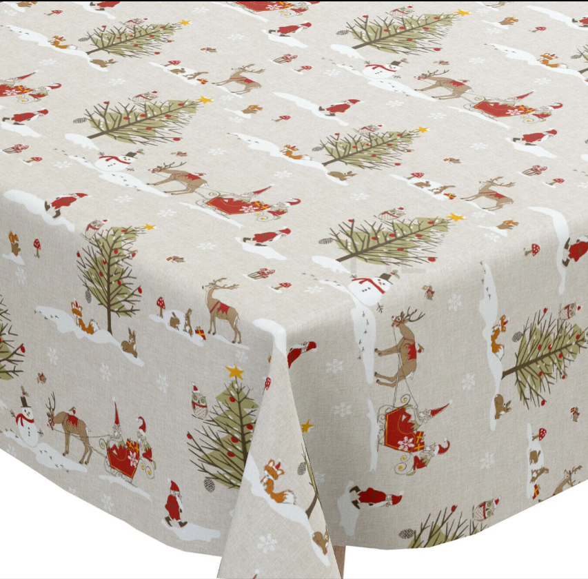 Christmas Woodland Grey Cotton Tablecloth