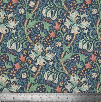 William Morris Golden Lily Coated Tablecloth Midnight Water Resistant Outdoor