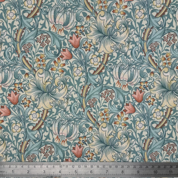 William Morris Golden Lily Coated Tablecloth Cornflower Water Resistant Outdoor