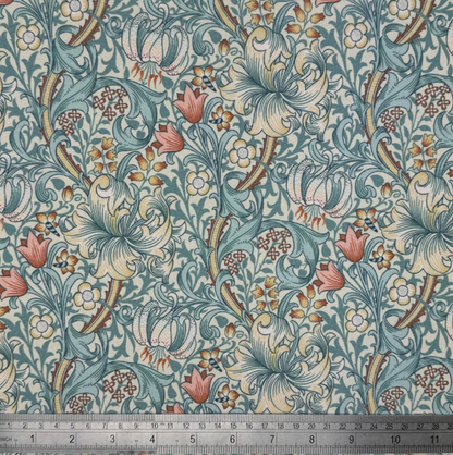 William Morris Golden Lily Coated Tablecloth Cornflower Water Resistant Outdoor