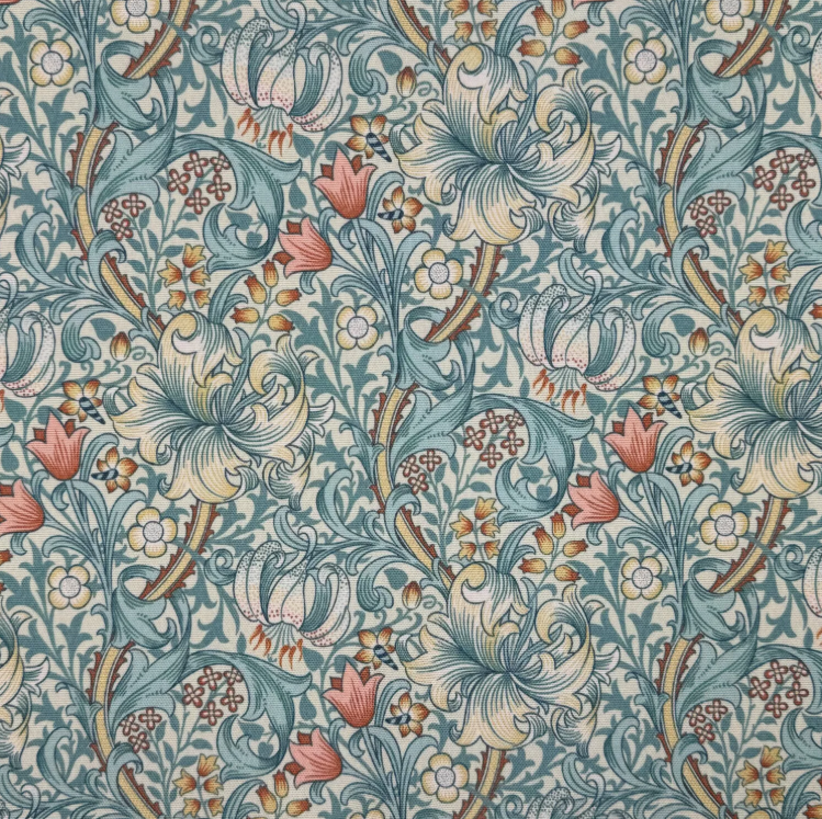 William Morris Golden Lily Coated Tablecloth Cornflower Water Resistant Outdoor