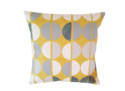 Retro Dot Print Cushion Cover - Yellow , Grey & Blue - Mid Century Modern Style