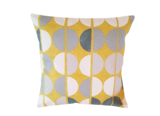 Retro Dot Print Cushion Cover - Yellow , Grey & Blue - Mid Century Modern Style