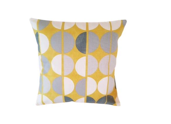 Retro Dot Print Cushion Cover - Yellow , Grey & Blue - Mid Century Modern Style