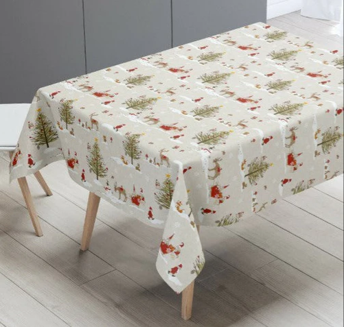 Christmas Woodland Grey Cotton Tablecloth
