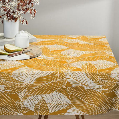 Large Leaves Curry Yellow Tablecloth Available In Many Sizes