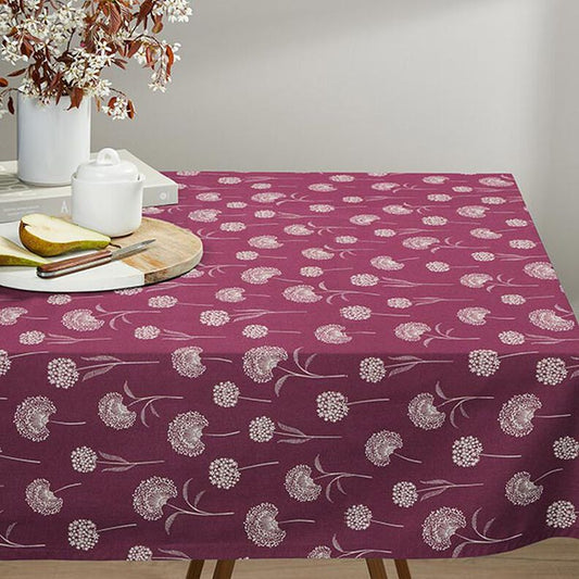 Dandelions Burgundy Natural Tablecloth Available In Many Sizes