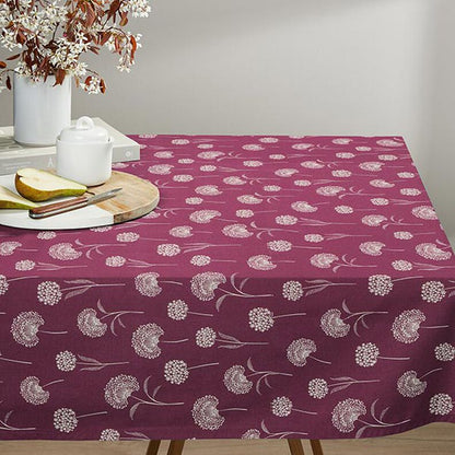 Dandelions Burgundy Natural Tablecloth Available In Many Sizes