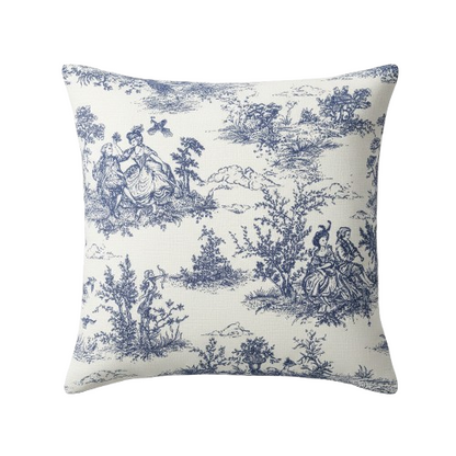 Blue Vintage French Toile De Jouy Cushion Cover