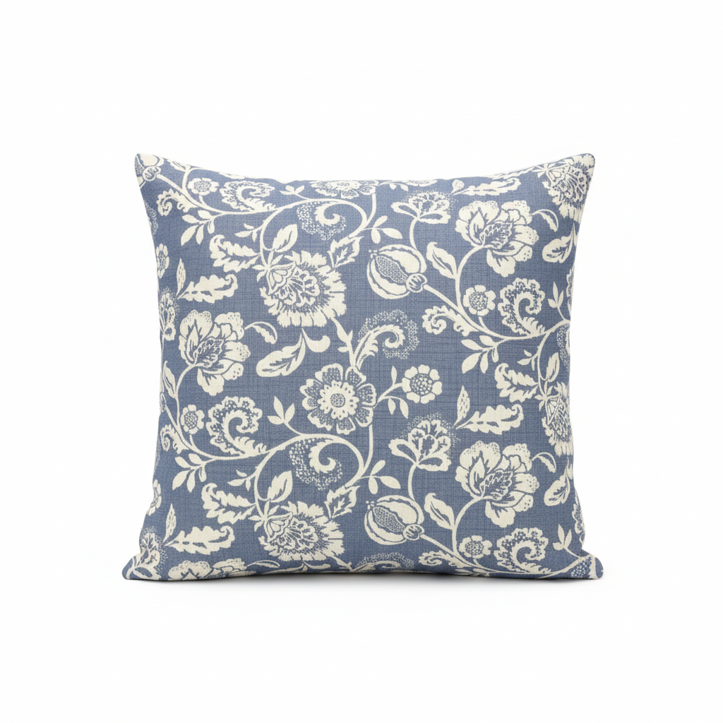 Eliza Tapestry Flowers Chambray Blue Cushion Cover