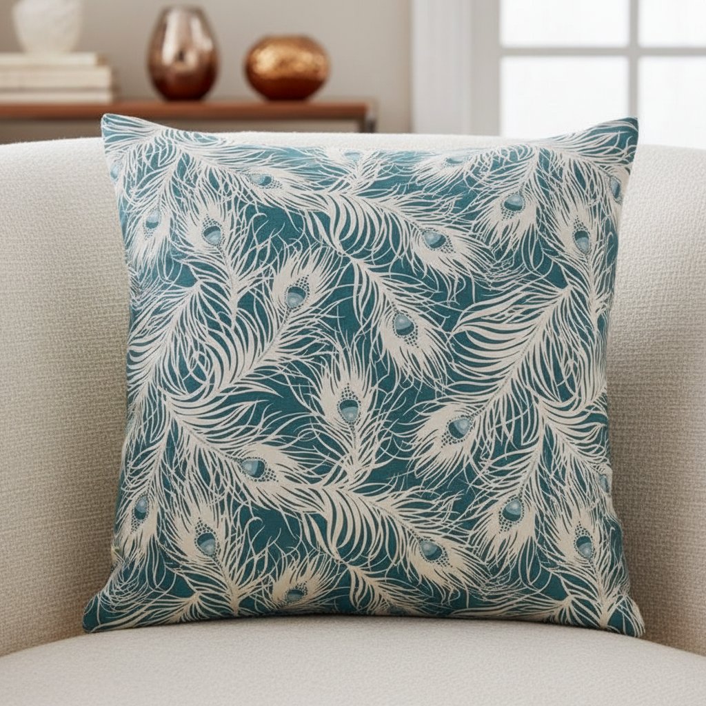 Harper Peacock Feather Teal Cushion Covers
