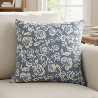Eliza Tapestry Flowers Chambray Blue Cushion Cover