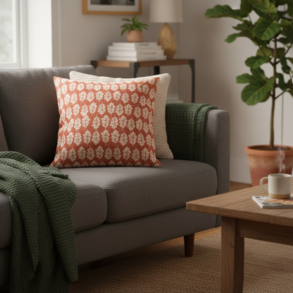 iLiv Great Oak Leaf Paprika Orange Cushion Cover