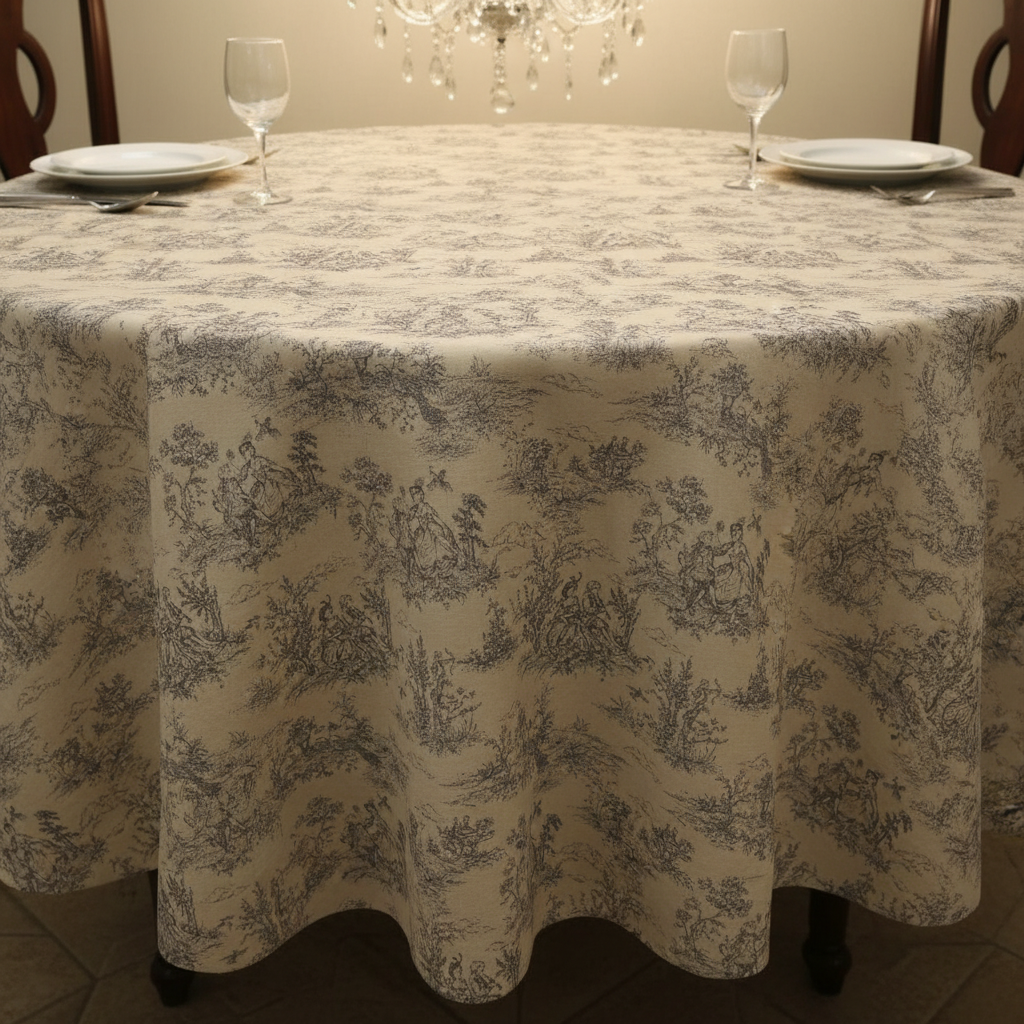 Toile de Jouy Vintage French Grey Tablecloth