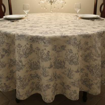 Toile de Jouy Vintage French Grey Tablecloth
