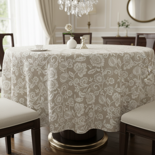 Eliza Tapestry Flowers Natural Tablecloth