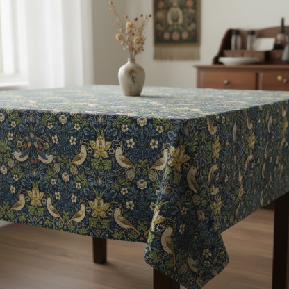 William Morris Strawberry Thief Navy Coated Tablecloth