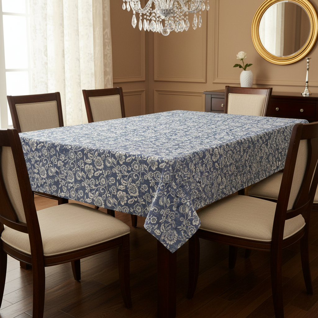 Eliza Tapestry Flowers Chambray Tablecloth