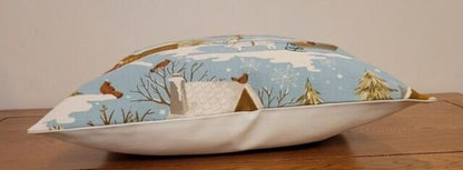 Christmas Cushion Cover , Blue Santa Sleigh Pillow Cover , Robin Pillow Cover 10" 12" 14" 16" 17" 18" 20" 22" 24" 26" - CushionCoverAndDecor