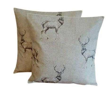 Christmas Cushion Cover , Glencoe Beige Stags Pillow Cover , Pillow Cover UK 10" 12" 14" 16" 17" 18" 20" 22" 24" 26" 100% Cotton Handmade - CushionCoverAndDecor