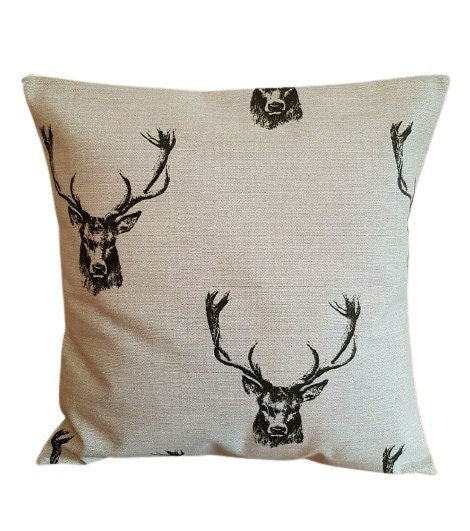 Christmas Cushion Cover Stags Head Rustic Taupe Beige Background Design 10" 12" 14" 16" 17" 18" 20" 22" 24" 26" Handmade 100% Cotton - CushionCoverAndDecor