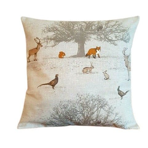 Christmas Cushion Cover Tatton Autumn Wildlife Beige Grey Orange , Stag Pillow Cover 14" 16" 17" 18" 20" 22" 24" 26" 100% Cotton Handmade - CushionCoverAndDecor