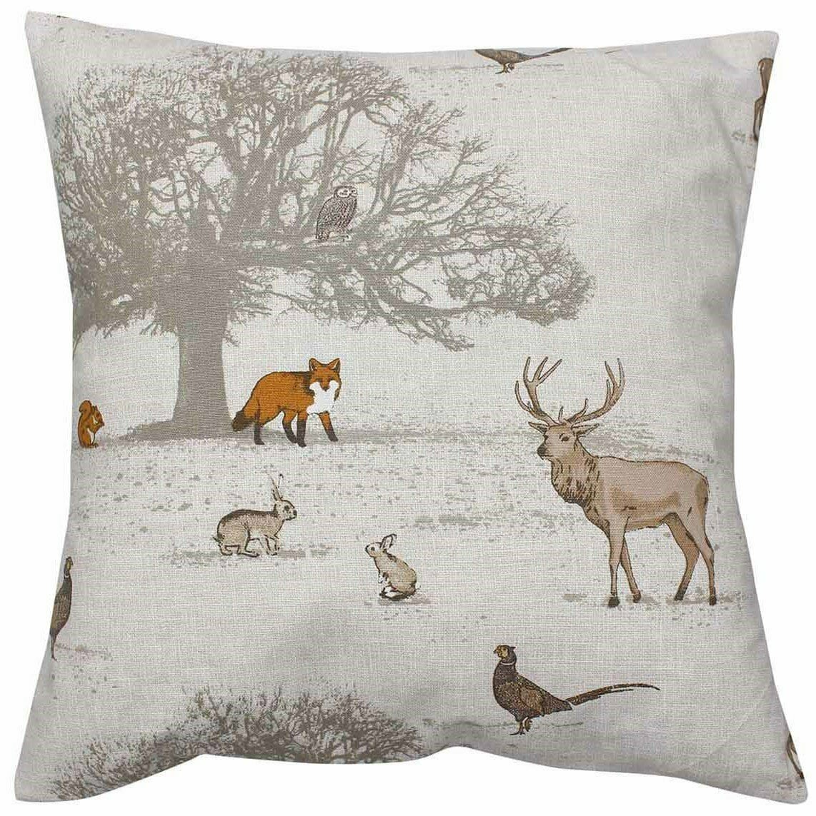 Christmas Cushion Cover Tatton Autumn Wildlife Beige Grey Orange , Stag Pillow Cover 14" 16" 17" 18" 20" 22" 24" 26" 100% Cotton Handmade - CushionCoverAndDecor
