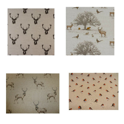 Christmas Fabric Napkins Stags Head , Stags , Wildlife , Red Robin Design 16"x16" Set of 2, 4 , 6 Fryetts 100% Cotton Handmade - CushionCoverAndDecor