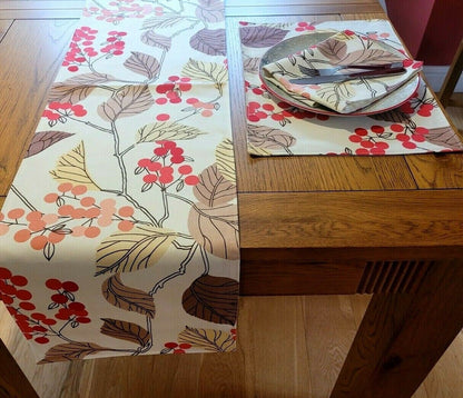 Christmas Fabric Placemats , Christmas Napkins Red Beige Berry Leaf Design 100% Cotton Handmade - CushionCoverAndDecor