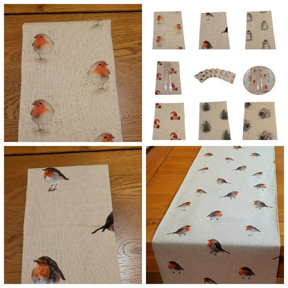 Christmas Robin Napkins , Robin Napkins , Xmas Festive Napkins , Red Robin Napkins , Xmas Festive Linen Look Napkins - CushionCoverAndDecor