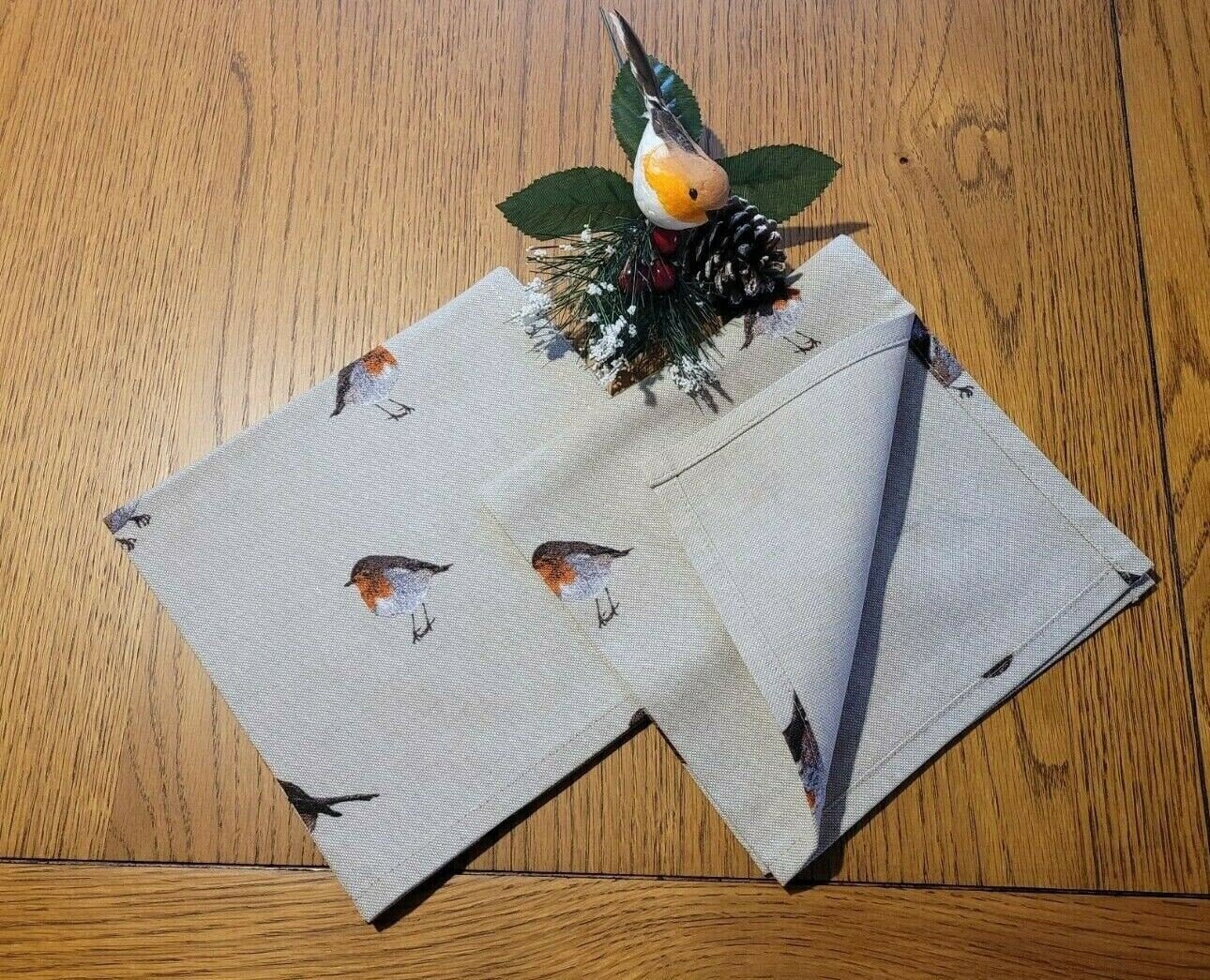 Christmas Robin Napkins , Robin Napkins , Xmas Festive Napkins , Red Robin Napkins , Xmas Festive Linen Look Napkins - CushionCoverAndDecor