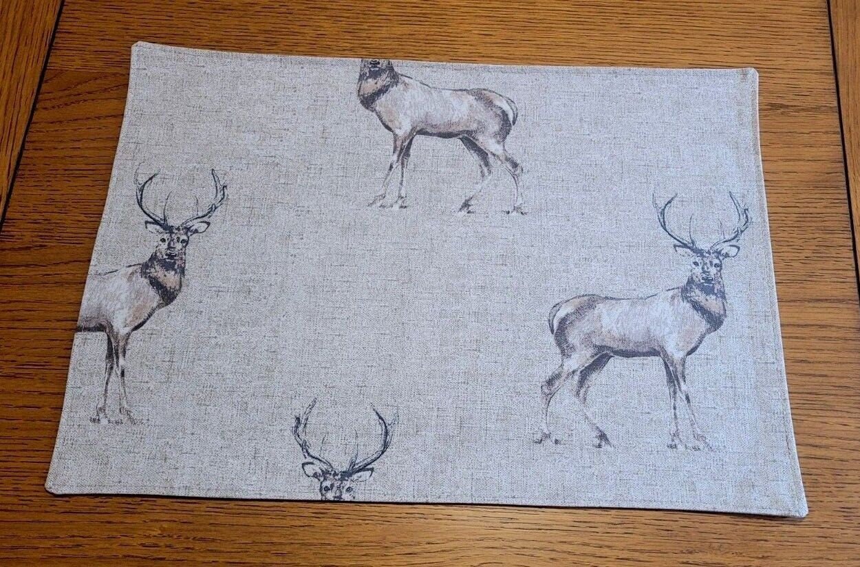 Christmas Stag Fabric Placemats , Stags Placemats , Wildlife Placemats 100% Cotton Handmade - CushionCoverAndDecor